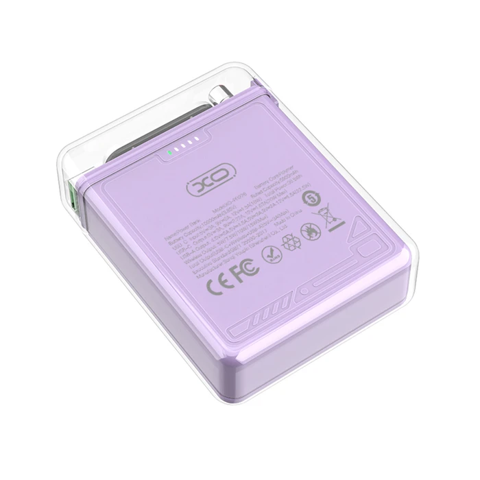 XO Φορητός Φορτιστής PR226 Mini Transparent Light Display Magnetic Absorption Fast Charging 10000mAh Purple
