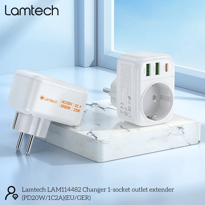 Φορτιστής Πρίζας Lamtech Multifunctional Surge 1xschuko 2xusb 1xtype-C Pd20w