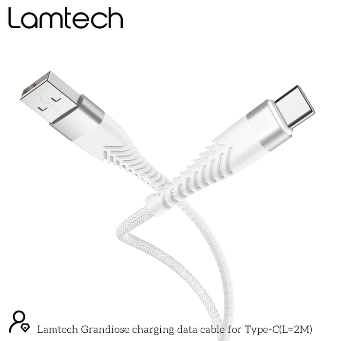 Καλώδιo USB Lamtech Type-C V2,0 HIGH QUALITY UNBREAKABLE SILVER 2M