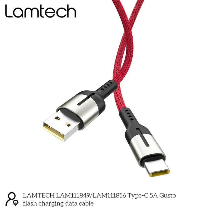 Καλώδιo USB Lamtech USB Type-C Data 5A 1,2M RED