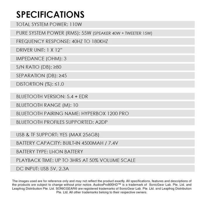 Karaoke Sonic Gear Rgb Hda Speaker 110W Hyperbox 1200 Pro Black