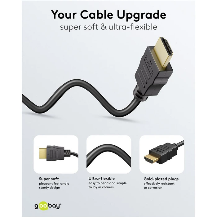 Goobay HDMI 2.0 Premium High Speed 4K 60Hz HDR Cable HDMI male - HDMI male 3m Μαύρο 80104