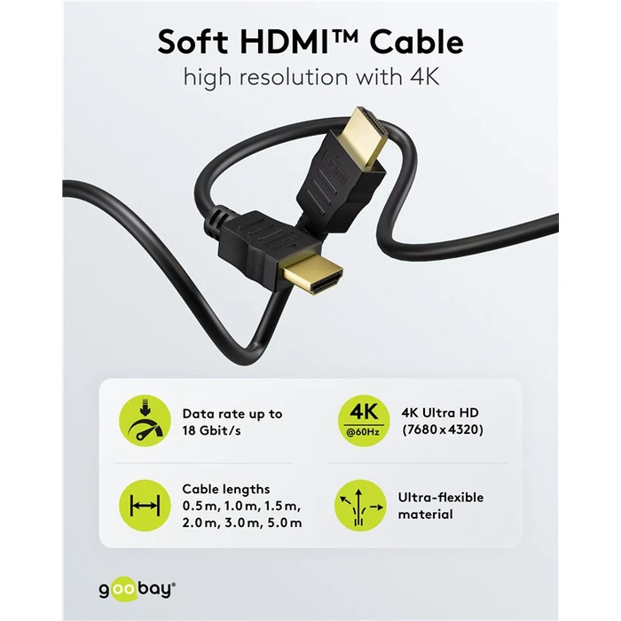 Goobay HDMI 2.0 Premium High Speed 4K 60Hz HDR Cable HDMI male - HDMI male 3m Μαύρο 80104