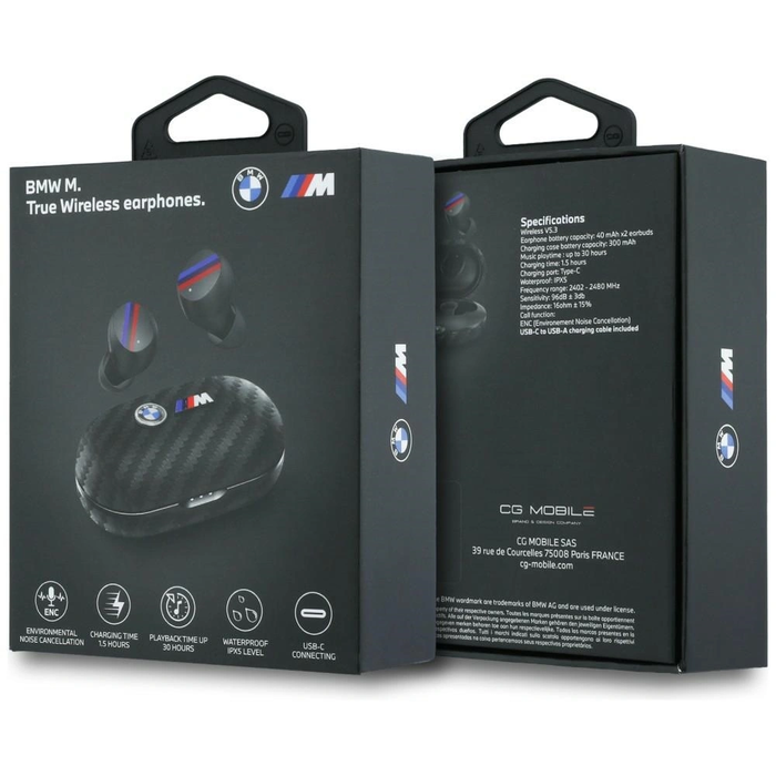 BMW Wireless in-ear Bluetooth TWS headphones Carbon Metal Logo ENC black