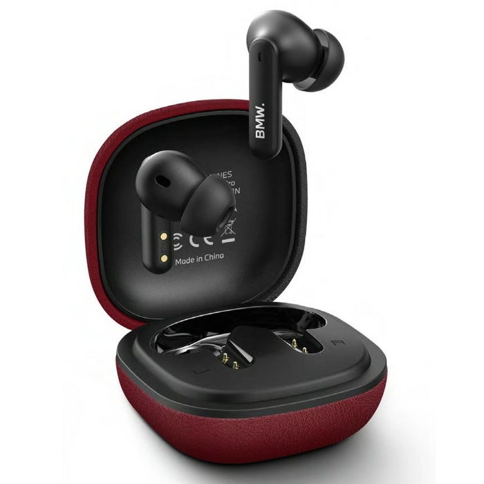 BMW Wireless in-ear Bluetooth TWS headphones Leather Metal Logo ENC red