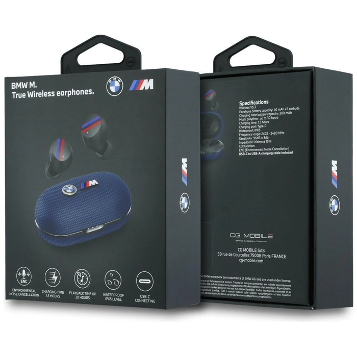 BMW Wireless in-ear Bluetooth TWS headphones M Metal Logo ENC blue