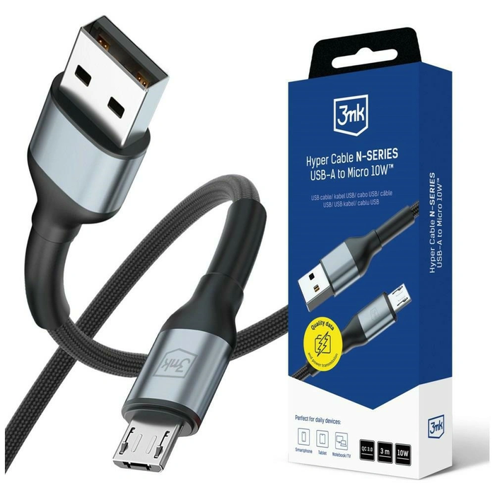 3MK Hyper Cable N-SERIES USB-A / MicroUSB QC 3.0 5V/2A 10W black