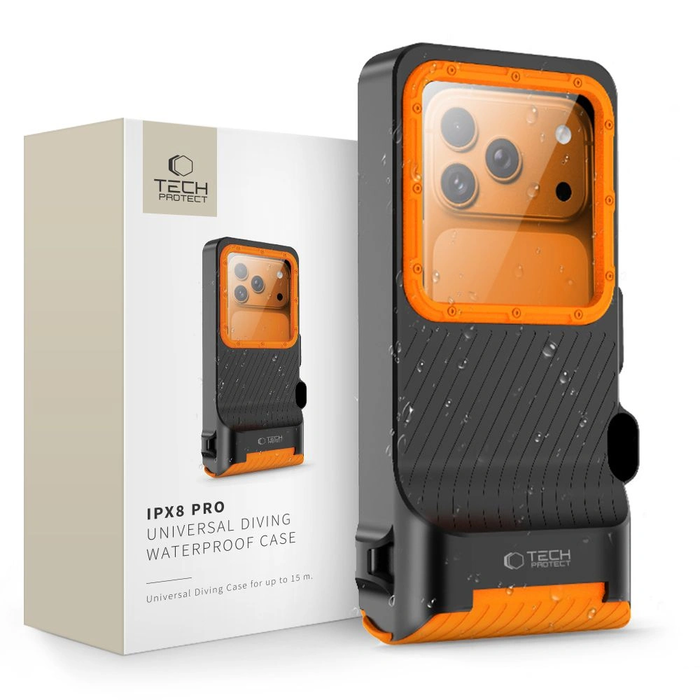 Tech-Protect IPX8 Pro Universal Diving Waterproof Case Black/orange
