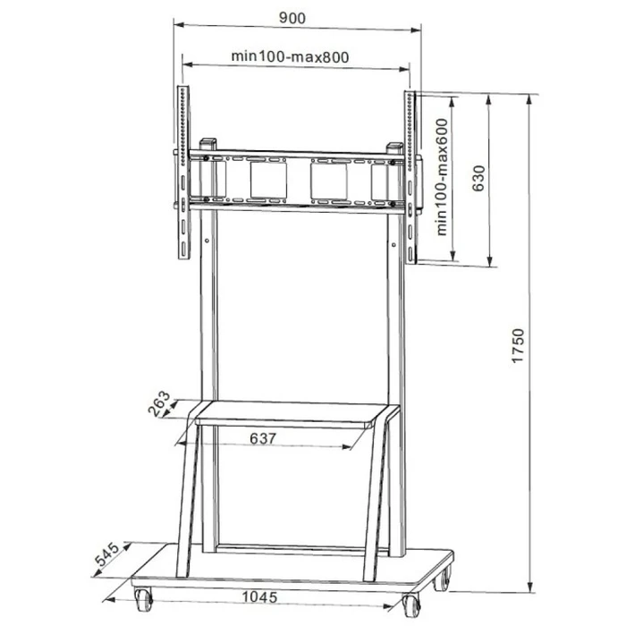 Techly 105575 (ICA-TR30) Mobile TV Floor Stand for LED/LCD/PDP 55-100", 150 kg, with AV Shelf