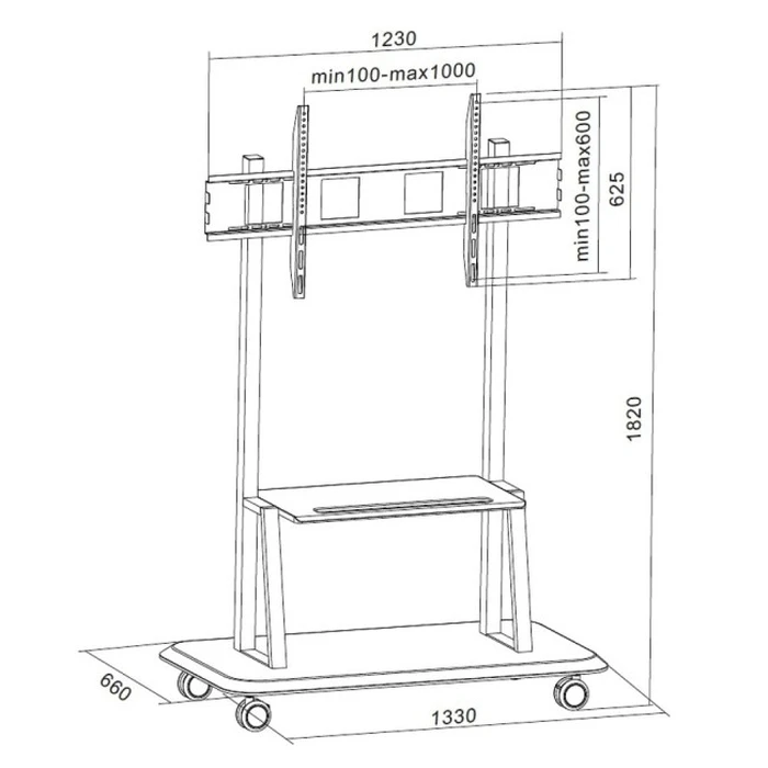 Techly 105582 (ICA-TR31) Mobile TV Stand for LED/LCD/PDP 55-120", 150 kg, AV Shelf