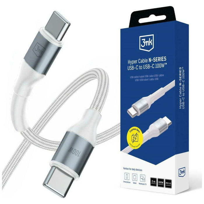 3MK Hyper Cable N-SERIES USB-C / USB-C 2m PD 3.0 QC 3.0 20V / 5A 100W White