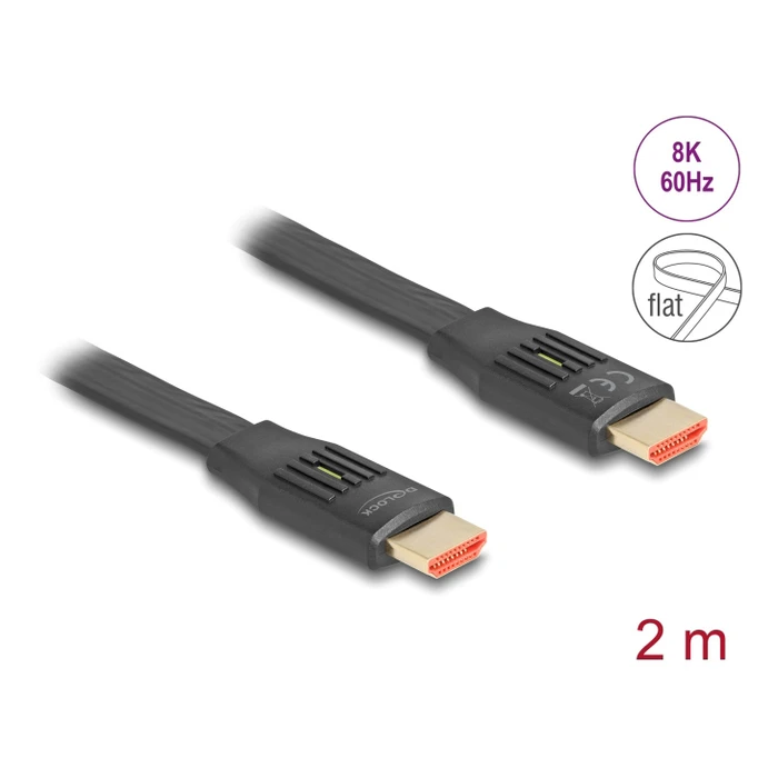 Καλώδιο HDMI Delock 81002, Flat, 8K/60Hz, 48 Gbps, Earc, Hdr, 2M, Μαύρο