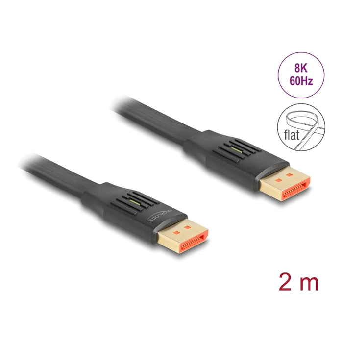 Καλώδιο Displayport Delock 81006, Flat, 8K/60Hz 32.4 Gbps Hdr, 2M, Μαύρο
