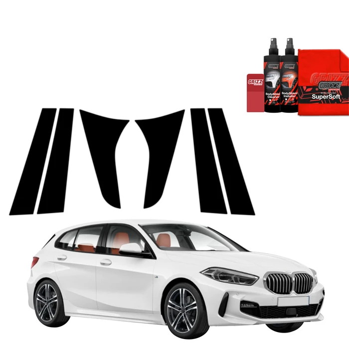 GrizzGlass BodyShield Black pillar film for BMW 1 118i (2020-2025) [6in1]