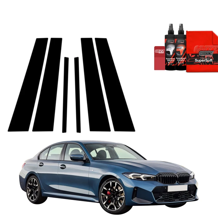 GrizzGlass BodyShield Black pillar film for BMW 3 Sedan (2025) [6in1]