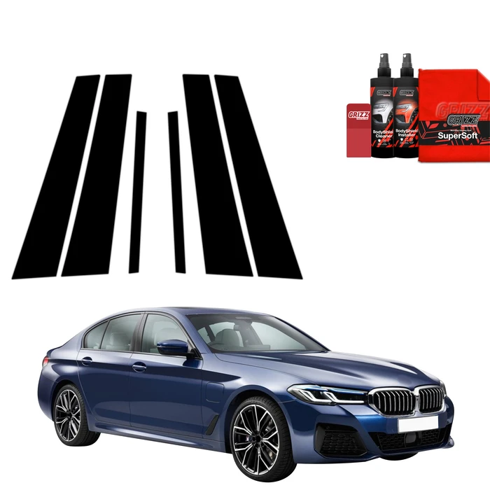 GrizzGlass BodyShield Black pillar film for BMW 5 G30 Sedan (2023-2025) [6in1]