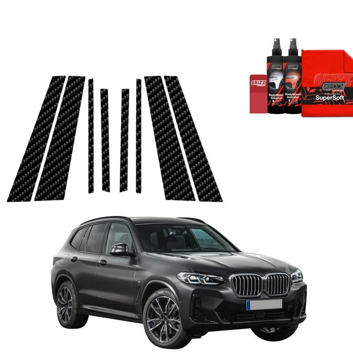 GrizzGlass BodyShield Black pillar film for BMW X3 (2021-2024) [8in1]