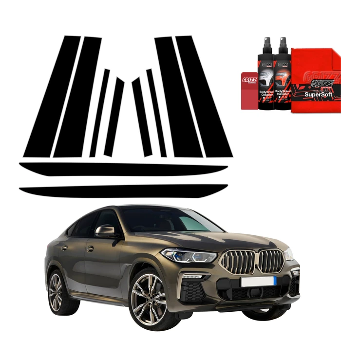 GrizzGlass BodyShield Black pillar film for BMW X6M (2019-2023) [10in1]
