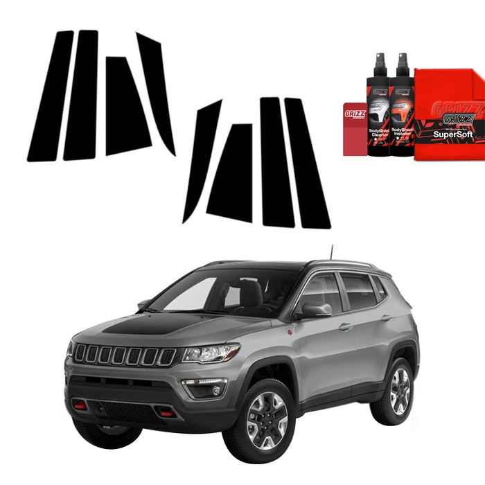 GrizzGlass BodyShield Black pillar film for Jeep Compass (2020-2024) [8in1]