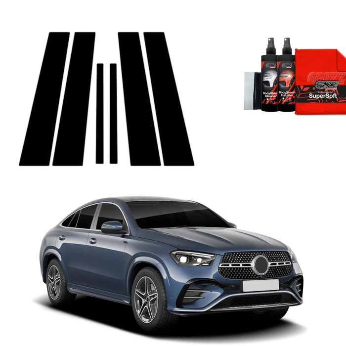 GrizzGlass BodyShield Black pillar film for Mercedes GLE 450d Coupe (2023-2025) [6in1]