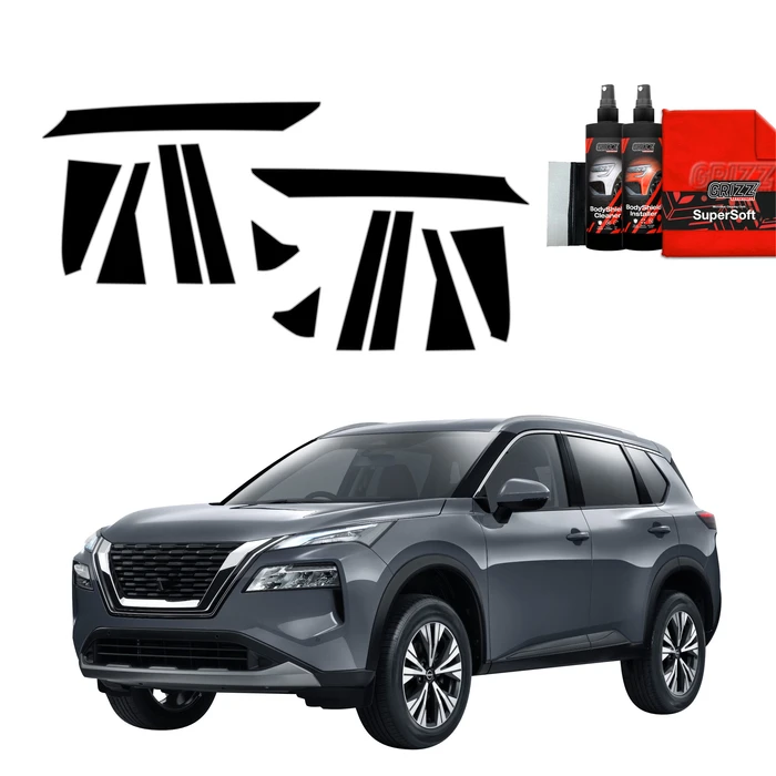 GrizzGlass BodyShield Black pillar film for Nissan X-Trail Facelift (2024-2025) [12in1]