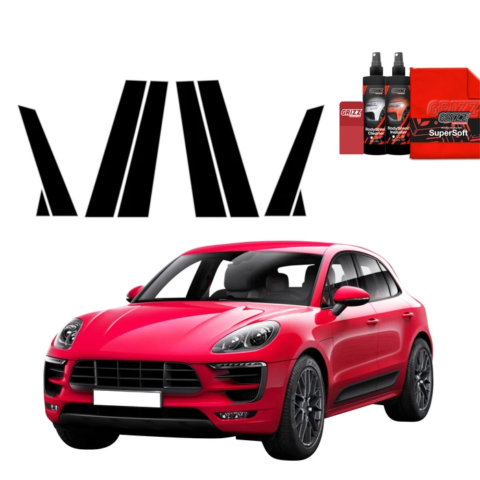 GrizzGlass BodyShield Black pillar film for Porsche Macan GTS (2021-2024) [8in1]