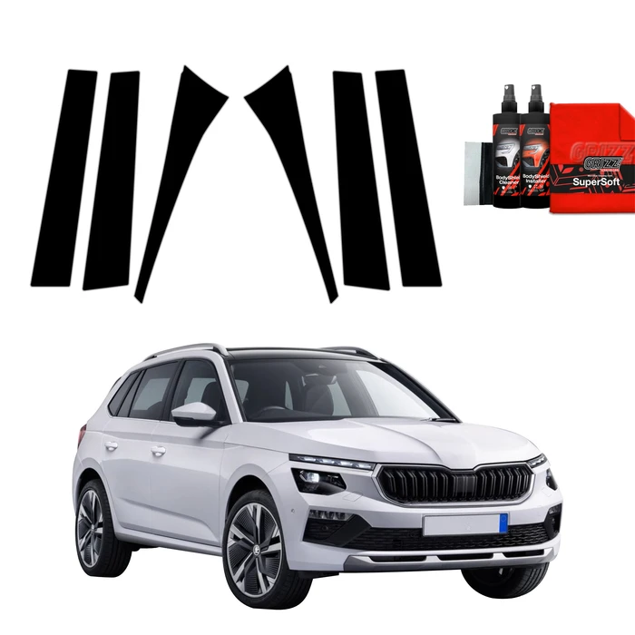 GrizzGlass BodyShield Black pillar film for Skoda Kamiq (2019-2025) [6in1]