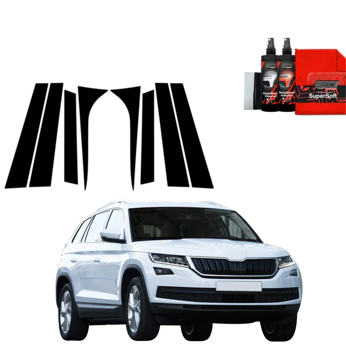 GrizzGlass BodyShield Black pillar film for Skoda Kodiaq (2016-2023) [8in1]