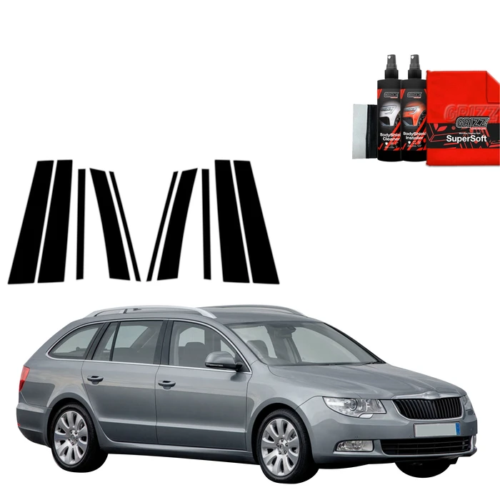 GrizzGlass BodyShield Black pillar film for Skoda Superb 2 Kombi (2009-2013) [10in1]