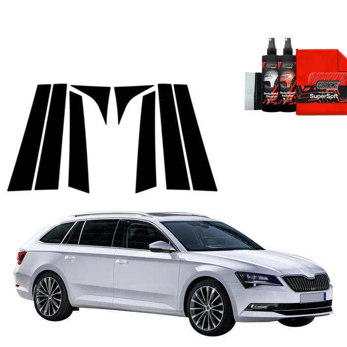 GrizzGlass BodyShield Black pillar film for Skoda Superb 3 Combi (2015-2019) [8in1]