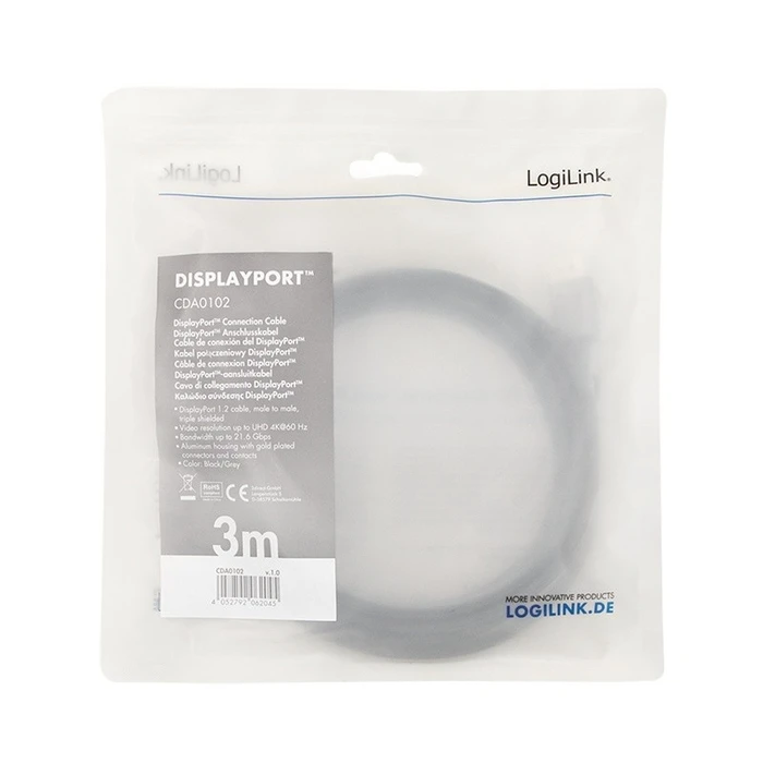 Καλώδιο Logilink Displayport 4k/60 Hz,Dp/M Do Dp/M,Alu. 3m
