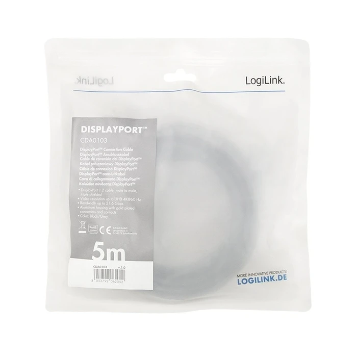 Καλώδιο Logilink Displayport 4k/60 Hz,Dp/M Do Dp/M,Alu. 5m
