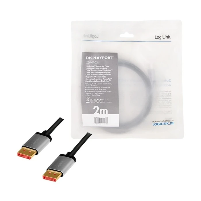 Καλώδιο Logilink Displayport 8k/60 Hz,Dp/M Do Dp/M,Alu. 2m
