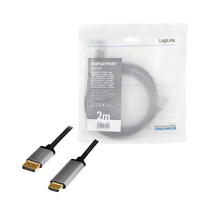 Καλώδιο Displayport Logilink to HDMI 4K/60Hz, alu, 2m