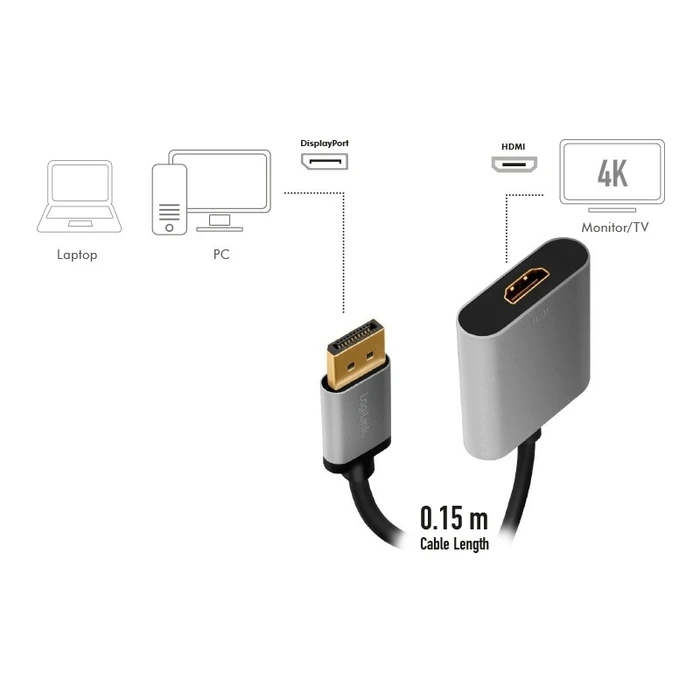 Αντάπτορας Logilink Displayport To Hdmi Adap Ter, 4k 60hz, Alu, 0.15