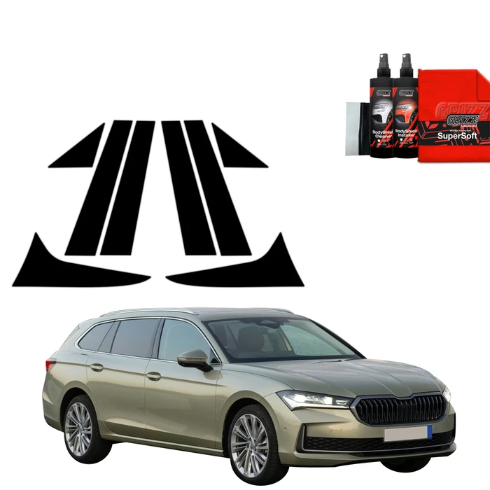 GrizzGlass BodyShield Black pillar film for Skoda Superb 4 Combi (2024-2025) [8in1]