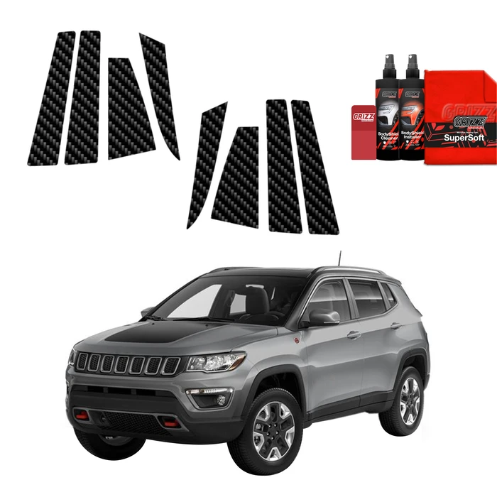 GrizzGlass BodyShield Carbon pillar film for Jeep Compass (2020-2024) [8in1]