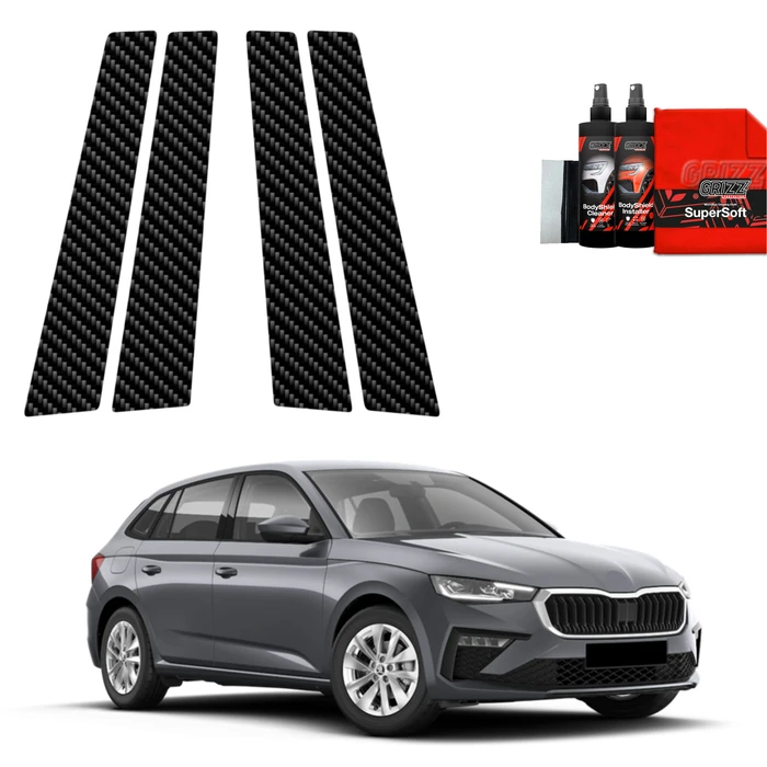 GrizzGlass BodyShield Carbon pillar film for Skoda Scala (2023-2025) [4in1]