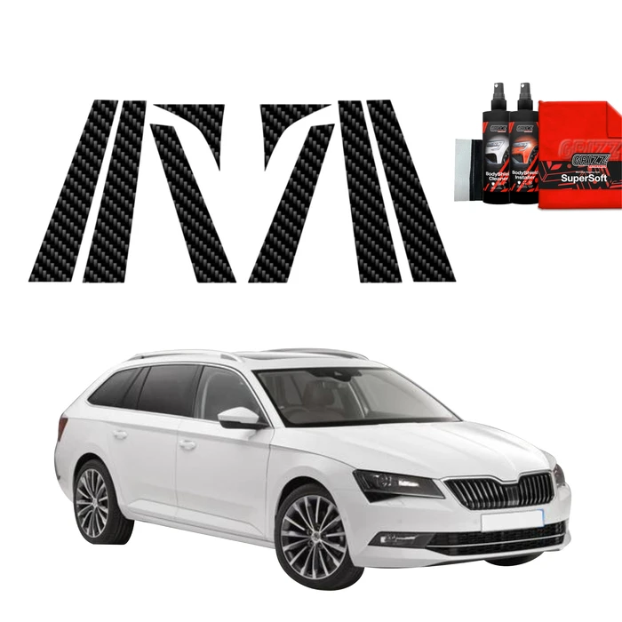 GrizzGlass BodyShield Carbon pillar film for Skoda Superb 3 Combi (2015-2019) [8in1]