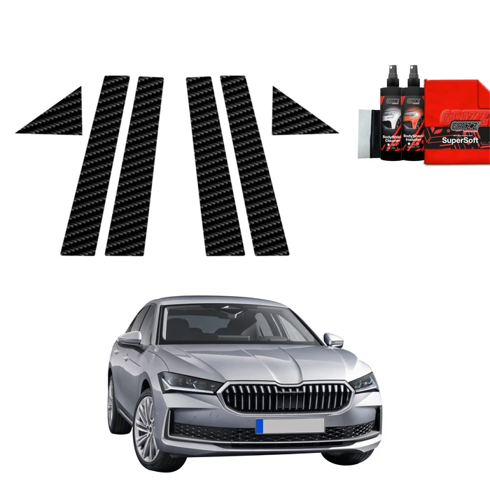 GrizzGlass BodyShield Carbon pillar film for Skoda Superb 4 Liftback (2024-2025) [6in1]