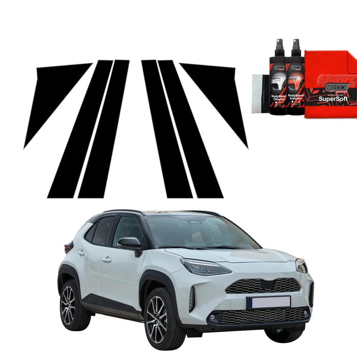 GrizzGlass BodyShield Black pillar film for Toyota Yaris Cross (2021-2025) [6in1]