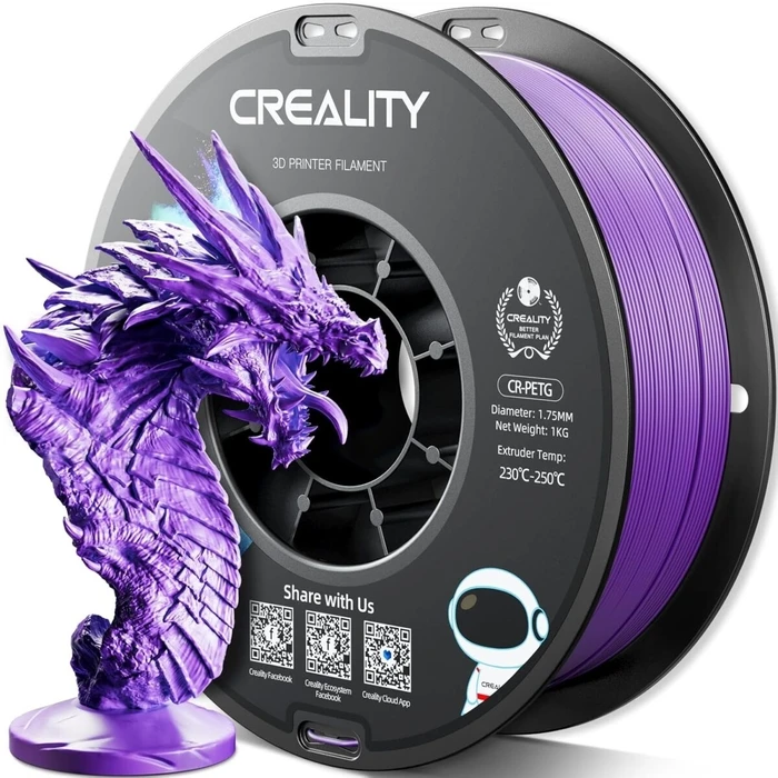 3D Printer Filament Creality CR-PETG Purple Hard Glossy, Tensile Str. 49MPA, 1 kg Spool1.75