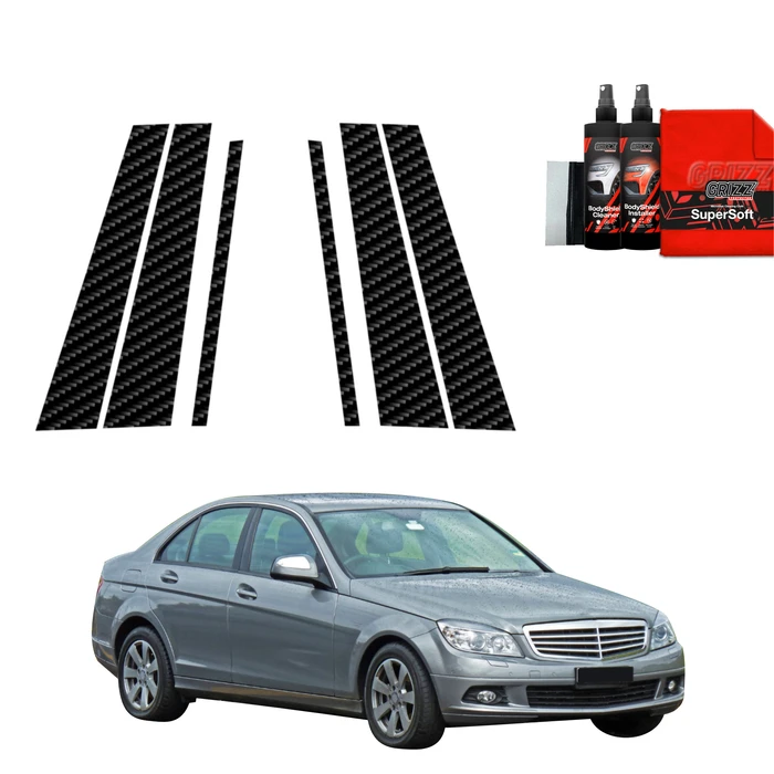 GrizzGlass BodyShield Carbon pillar film for Mercedes Benz C-Class W204 Sedan (2007-2011) [6in1]