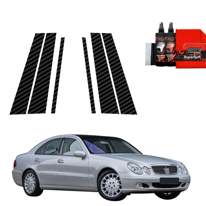GrizzGlass BodyShield Carbon pillar film for Mercedes Benz E-Class W211 Sedan (2002-2009) [6in1]