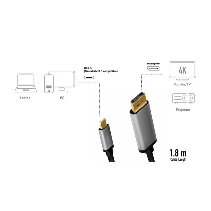 Καλώδιο Logilink Usb-C To Dp , 4k 60hz, Alu, 1.8m