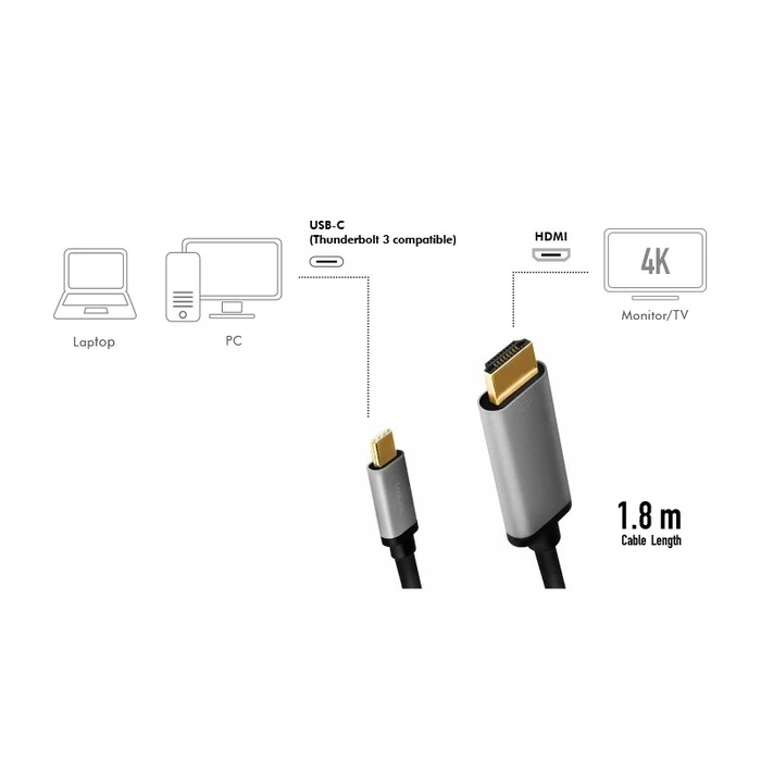 Καλώδιο Logilink Usb-C To HDMI , 4k 60hz, Alu, 1.8m