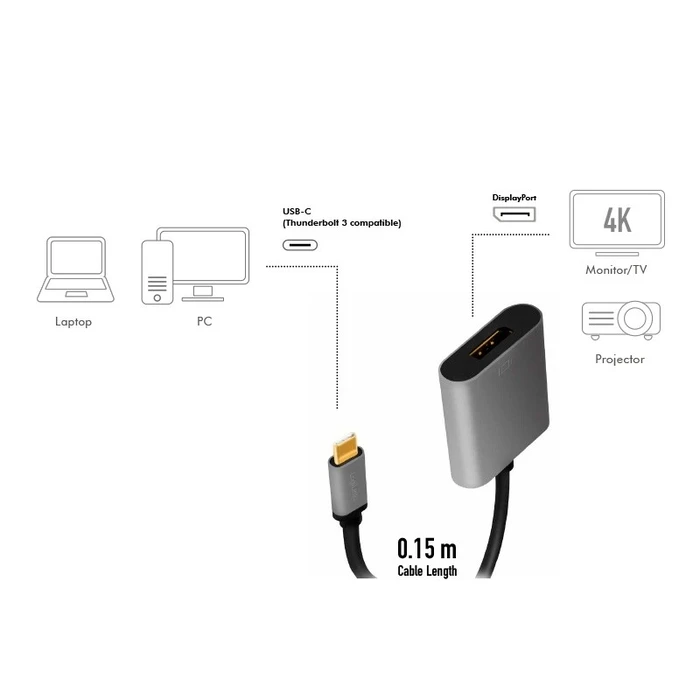 Αντάπτορας Logilink Usb-C To Dp/F , 4k/60hz, Alu, 0.15m