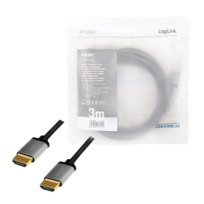 Καλώδιο Logilink HDMI 4k/60hz, Alu , Black, 3m
