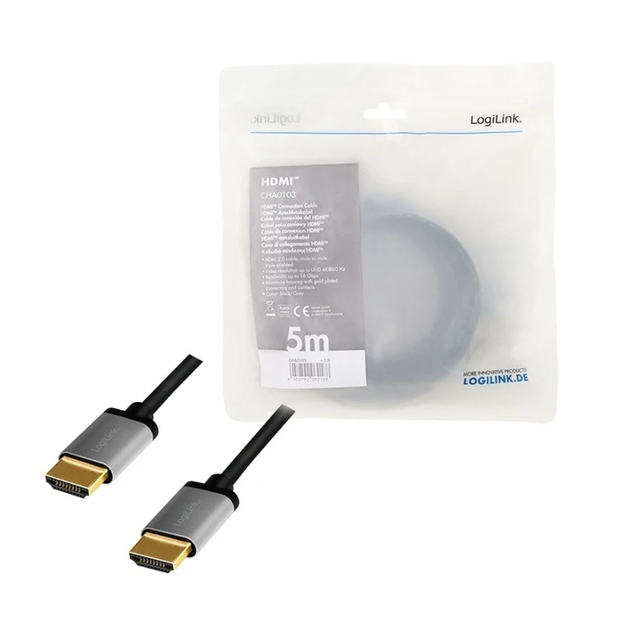 Καλώδιο Logilink HDMI 4k/60hz, Alu , Black, 5m