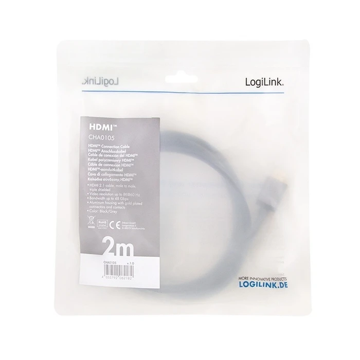Καλώδιο Logilink HDMI 2.1 , 8k/60hz , Alu, 2m